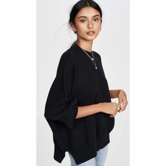Free People Easy Street Oversized Knit Tunic Sweater Black M Cotton Blend NWT - Picture 4 of 9